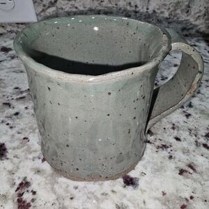 Pottery Mug Abstract Rim Green Grey